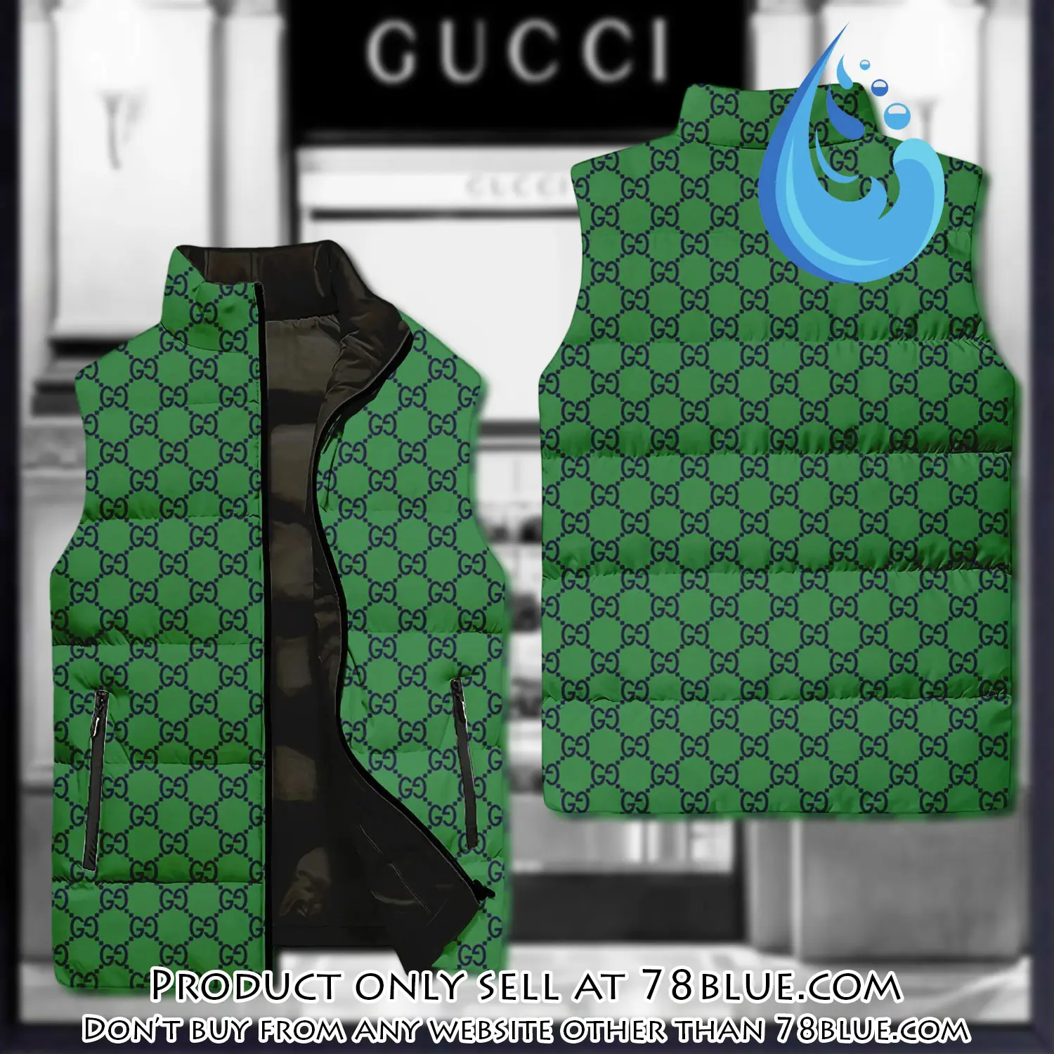 Gucci green luxury brand 3d sleeveless down jacket 78b1728056